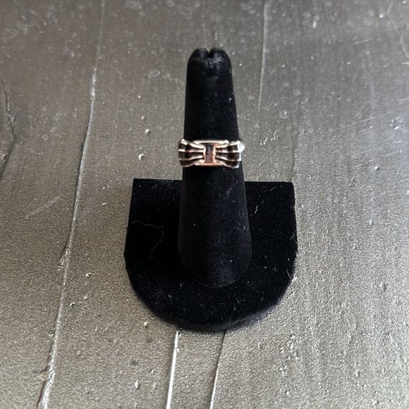 Salvatore Ferragamo Bow Black Enamel Ring Size 50 Sterling Silver 925 - Picture 3 of 9